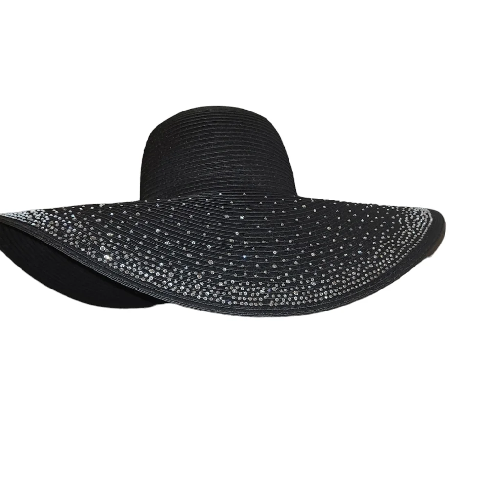 💕NWT Black Beach Hat w/Bling Embellishments💕OSFM